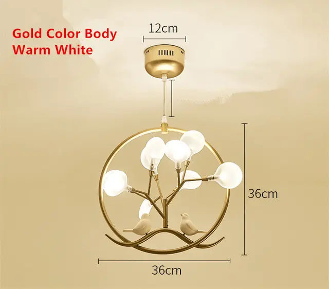 Nordic Design Tree Branch Chandelier Bird Cage Lamp Fixture Indoor Home Kitchen Dining Room Restaurant LED Bedroom Iron