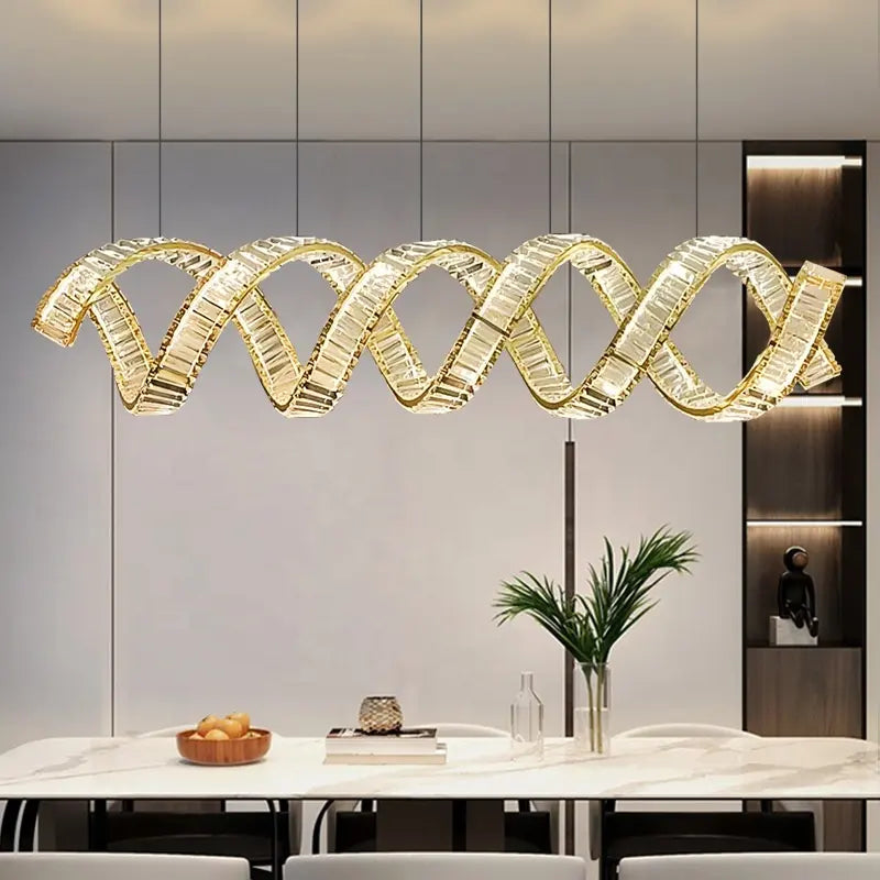 Nordic Light Luxury Crystal Chandeliers & Pendant Lights Postmodern High-End Hotel Villa Restaurant Gold Ring Hanging Light
