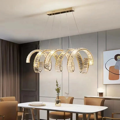 Nordic Light Luxury Crystal Chandeliers & Pendant Lights Postmodern High-End Hotel Villa Restaurant Gold Ring Hanging Light