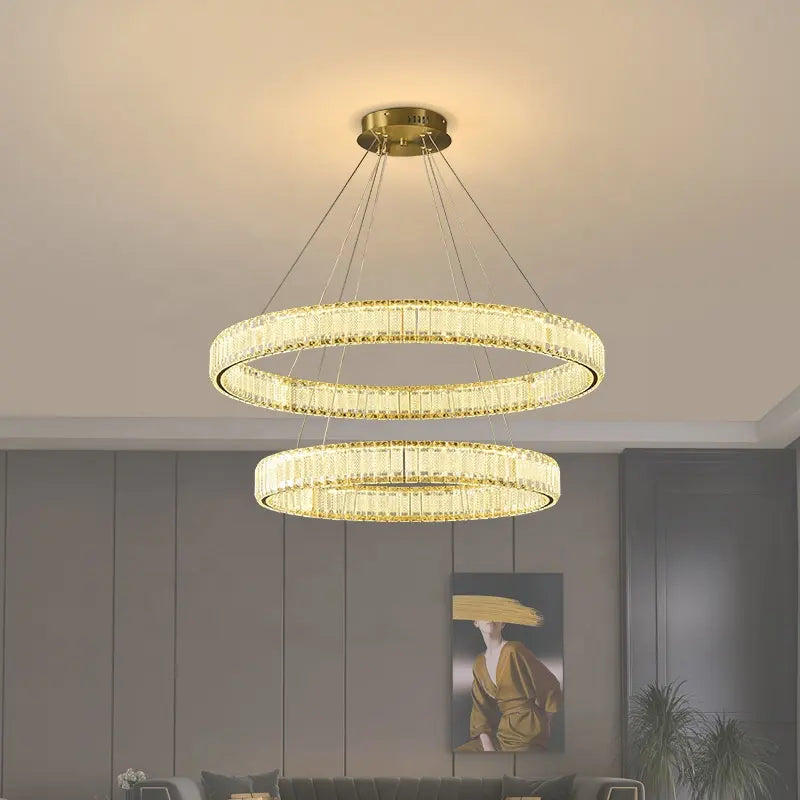 Modern Light Luxury Crystal Hanging Lamp Gold Simple Round LED Pendant Lights For Villa Hotel Living Room Crystal Chandeliers