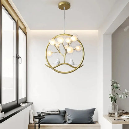 Nordic Design Tree Branch Chandelier Bird Cage Lamp Fixture Indoor Home Kitchen Dining Room Restaurant LED Bedroom Iron