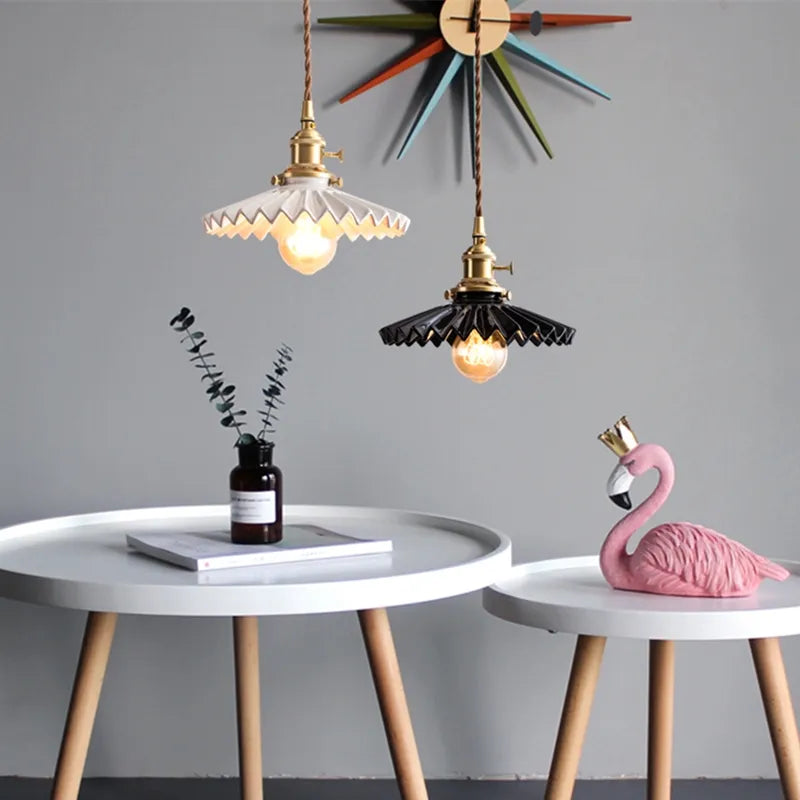 Japanese style retro simple dining room bedroom bedside bar hotel apartment brass ceramic chandelier
