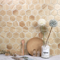 Wholesale Inkjet Travertine Pattern Porcelain Digital Printing Hexagon Shape Mosaic Tile For Kitchen Wall Backsplash