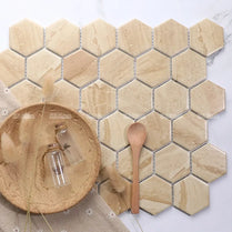 Wholesale Inkjet Travertine Pattern Porcelain Digital Printing Hexagon Shape Mosaic Tile For Kitchen Wall Backsplash