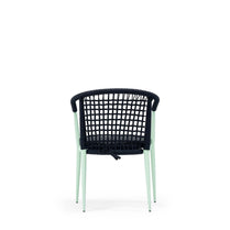 A black and green upholstered chair with a hard backrest and seat, featuring a rattan-like weave pattern-  Havana_624_Premium_Accent_Chair  5