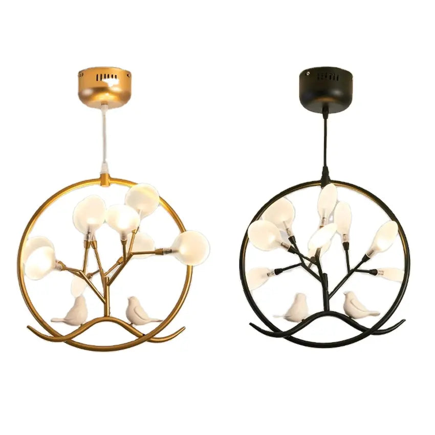 Nordic Design Tree Branch Chandelier Bird Cage Lamp Fixture Indoor Home Kitchen Dining Room Restaurant LED Bedroom Iron