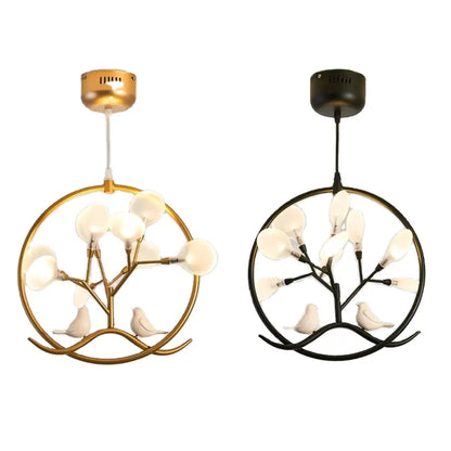 Nordic Design Tree Branch Chandelier Bird Cage Lamp Fixture Indoor Home Kitchen Dining Room Restaurant LED Bedroom Iron