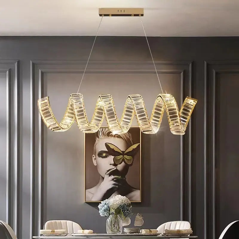 Nordic Light Luxury Crystal Chandeliers & Pendant Lights Postmodern High-End Hotel Villa Restaurant Gold Ring Hanging Light