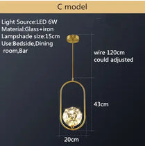 Postmodern glass single head chandelier restaurant luxury lamp copper simple bedroom bedside starry chandelier