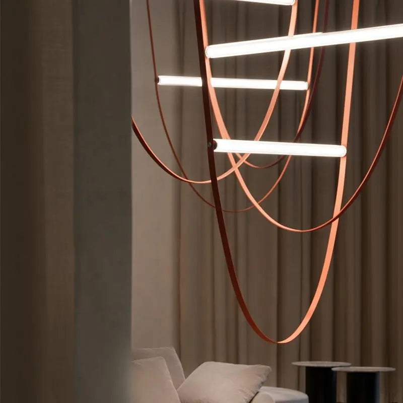 Nordic Modern Pendant Lights Leather Belt Lamp Staircase Art Led Chandeliers Suspension Postmodern Designer Restaurant Brown