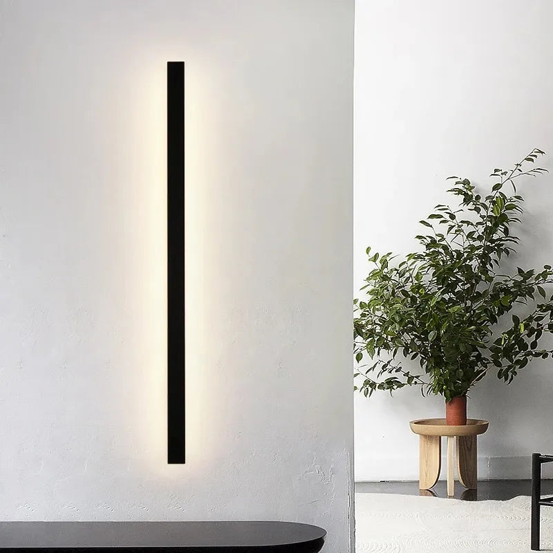 Outdoor Waterproof LED Wall Light Black Minimalist Long Strip Villa Gate Garden Light Project Wall Decorative Background Light
