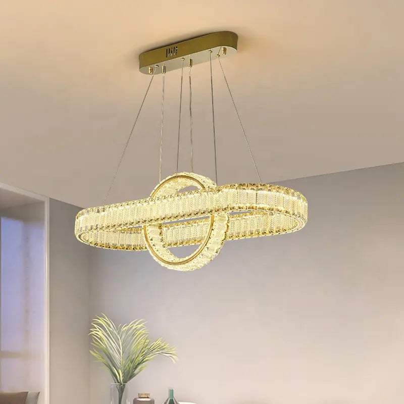 Modern Light Luxury Crystal Hanging Lamp Gold Simple Round LED Pendant Lights For Villa Hotel Living Room Crystal Chandeliers