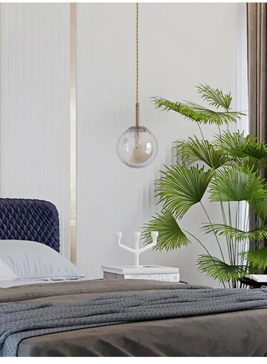Nordic bedroom bedside small chandelier light post-modern minimalist color glass ball single head dining room chandelier