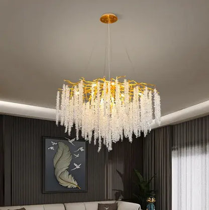 Modern Branch LED Pendant Lights K9 Crystals Hanging Chandelier Living Room Suspend Lamp Dining Art Decor Indoor Lighting Lamp