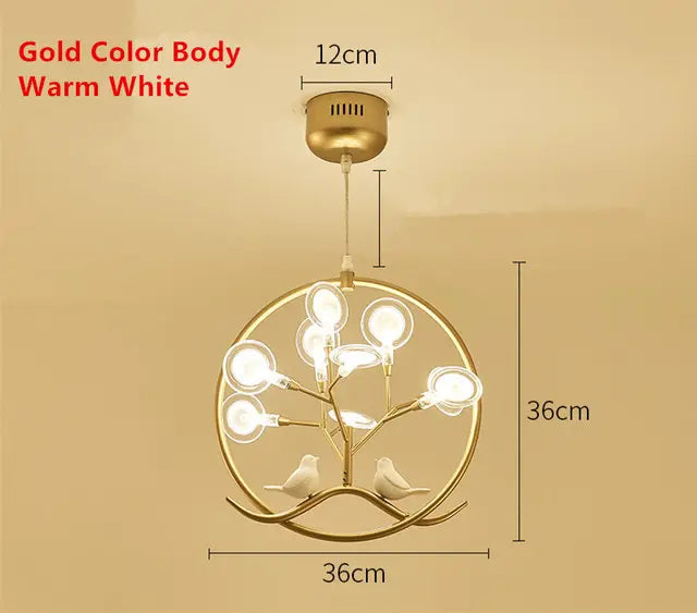 Nordic Design Tree Branch Chandelier Bird Cage Lamp Fixture Indoor Home Kitchen Dining Room Restaurant LED Bedroom Iron