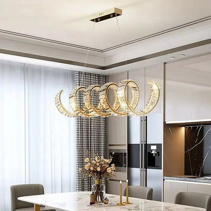 Nordic Light Luxury Crystal Chandeliers & Pendant Lights Postmodern High-End Hotel Villa Restaurant Gold Ring Hanging Light