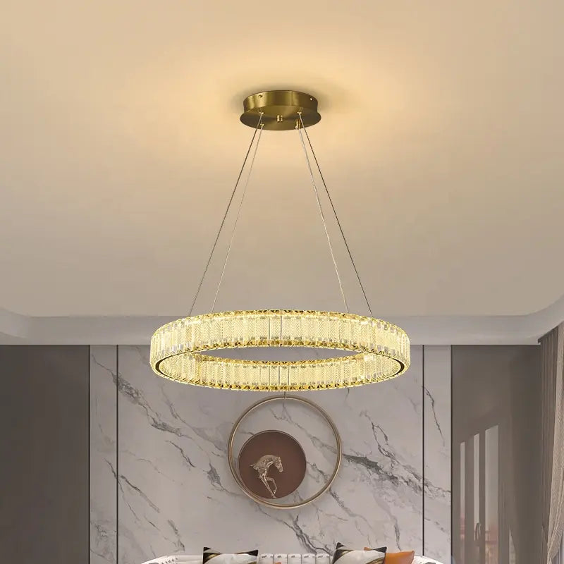 Modern Light Luxury Crystal Hanging Lamp Gold Simple Round LED Pendant Lights For Villa Hotel Living Room Crystal Chandeliers