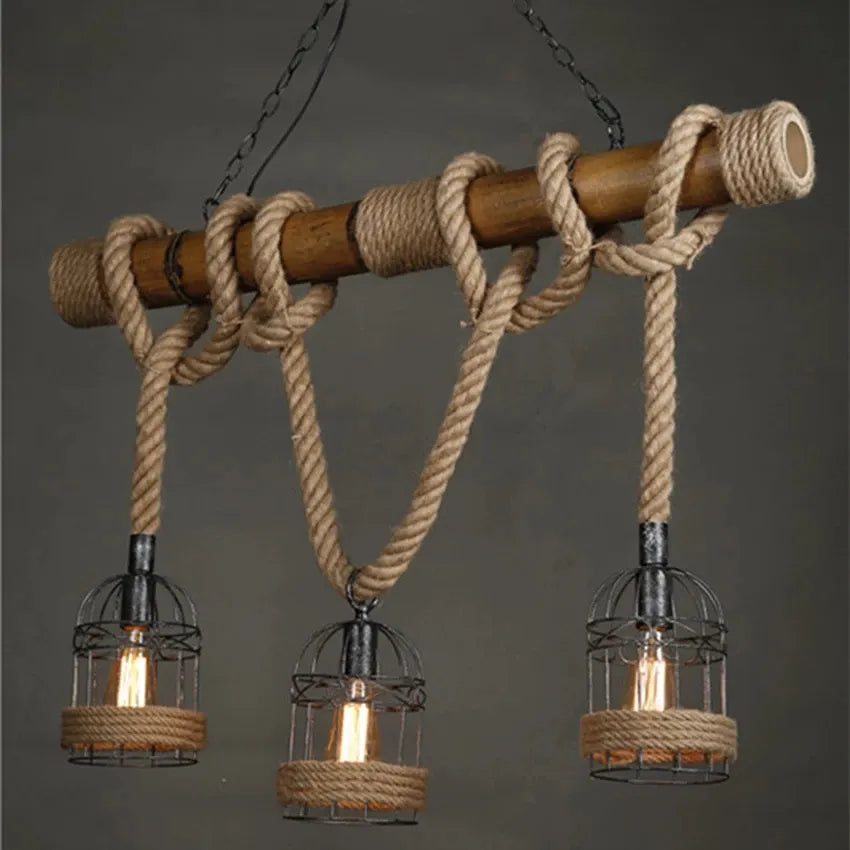 Countryside Vintage Pendant Light loft Hemp Rope Lighting Fixture