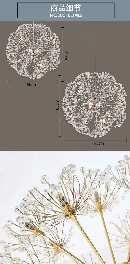 Nordic Modern Circular Dandelion Crystal Ball Chandelier Creative LED Living Room Restaurant Bar Lamps Dining Room Lights