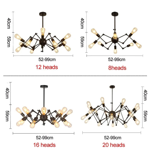 LOFT Industrial Spider Chandelier Retro Creative Personality lustre Nordic Clothing Store Iron Satellite Chandelier Lighting