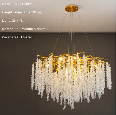 Modern Branch LED Pendant Lights K9 Crystals Hanging Chandelier Living Room Suspend Lamp Dining Art Decor Indoor Lighting Lamp