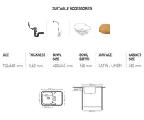 N008 INSET SERIES SINGLE BOWL KITCHEN SINK