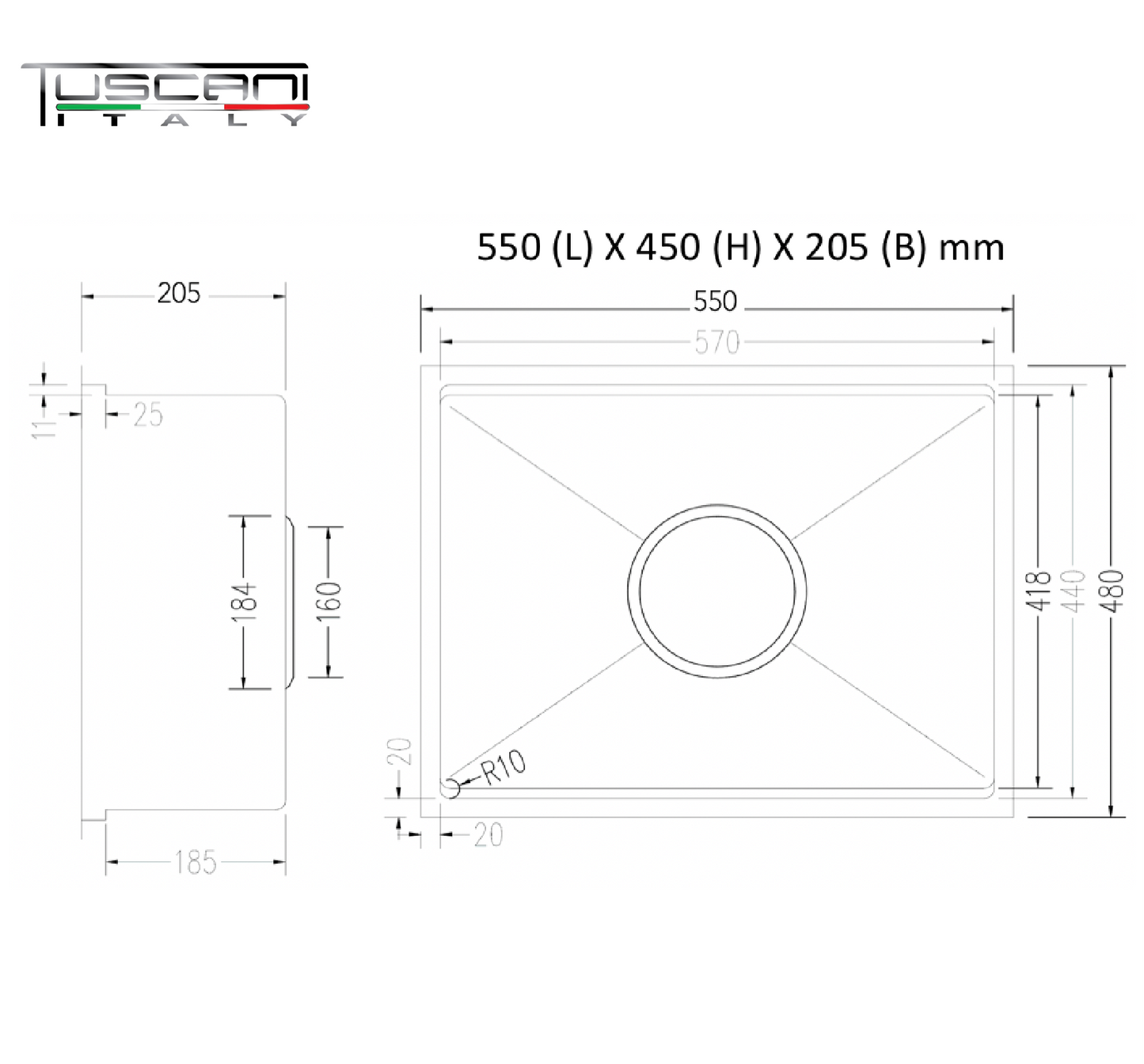 Q550NB | Q610NB - Square Under-Mount Kitchen Sink (Matte Black)
