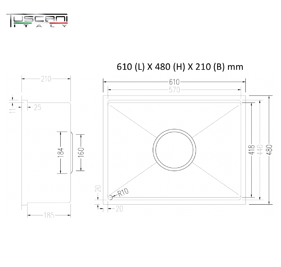 Q550NB | Q610NB - Square Under-Mount Kitchen Sink (Matte Black)
