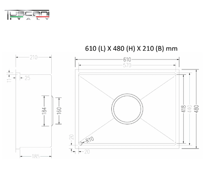 Q550NB | Q610NB - Square Under-Mount Kitchen Sink (Matte Black)