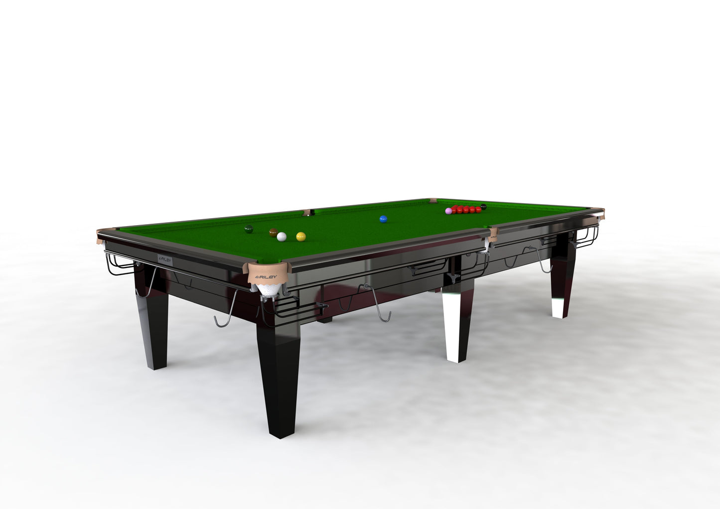A 10ft Riley Grand Snooker Table with a green playing surface, black and white detailing, and pockets visible on the sides.