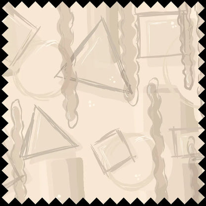 Fabric Dessin (Nude) features an abstract beige background with subtle geometric shapes and wavy vertical lines, styled like elegant upholstery and framed by a bold zigzag black border.