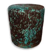 Ottoman Round Distressed Floral Turquoise-brown